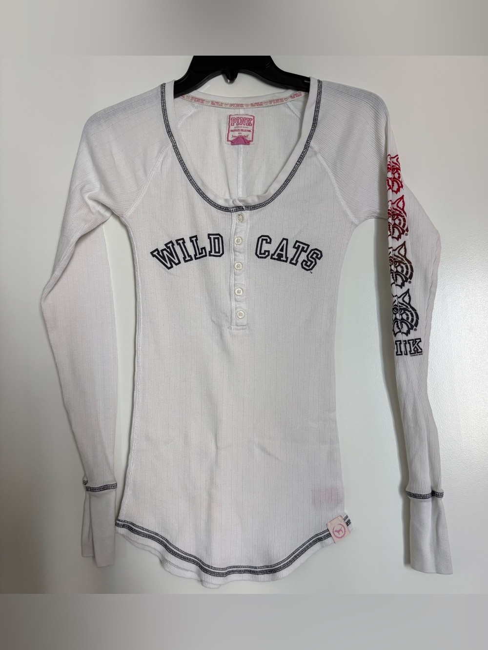 PINK Victoria's Secret White Arizona  'Wild Cats' Long-Sleeve Henley Top